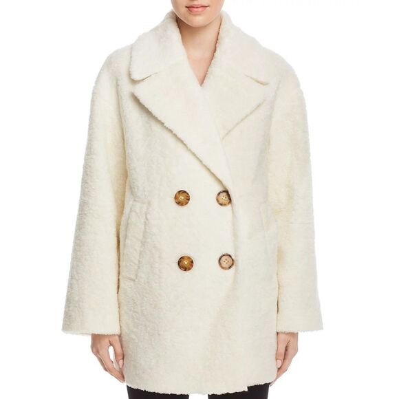 Kate Spade Coat Teddy Faux Fur Double Breasted Cream Size M NWT $498 - Picture 2 of 11